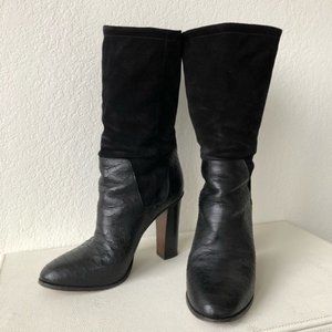 VINCE Black Dalton Mid-Calf Italian Python Snake Textured Leather Boots